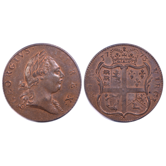 1773 1/2 P Virginia, Period Colonials - Virginia Coins PCGS MS64BN (CAC)