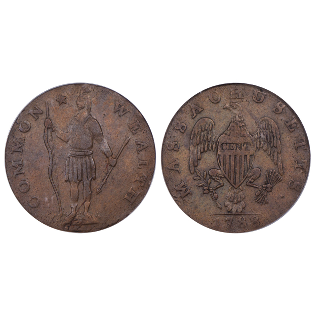 1788 Cent Massachusetts Colonials - Massachusetts Copper Coins (Official) PCGS AU55BN (CAC)